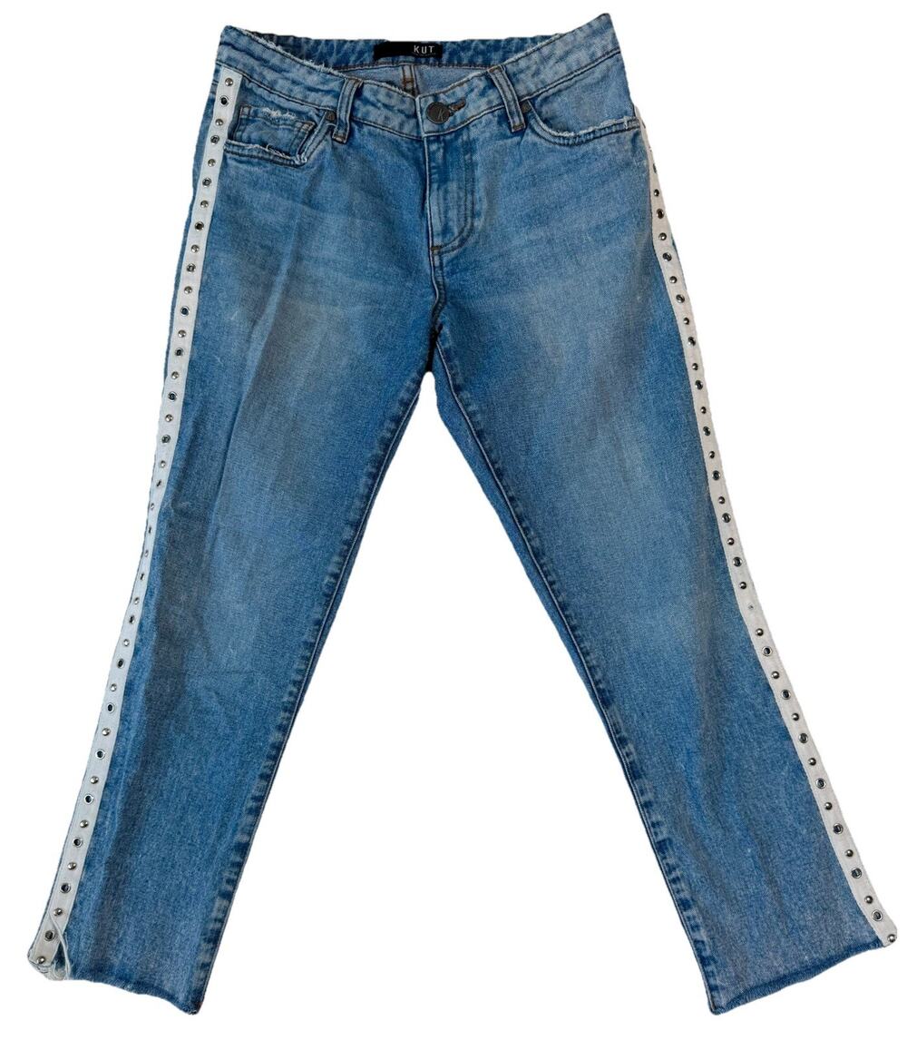 Kut From the Kloth Women's 6 Jeans Ankle Straight Leg Contrast Binding Rivets